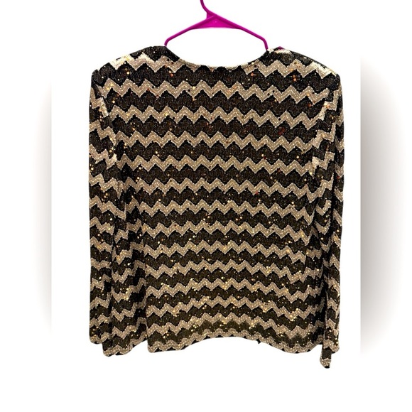 R&M Richards Formal Brown and Gold Ladies Size 14 Mock Twinset Sparkles - Picture 2 of 4